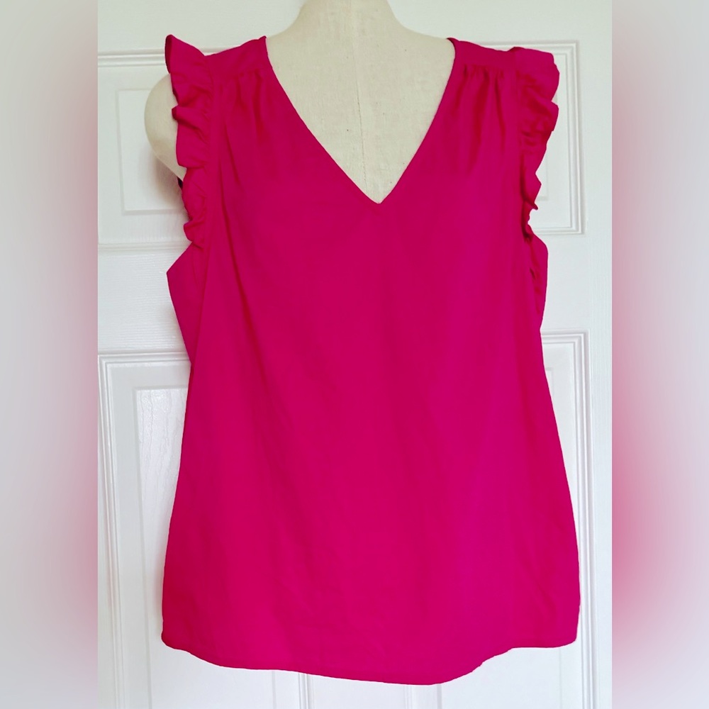 I crew bright pink cotton flutter sleeve top blouse XS never worn.